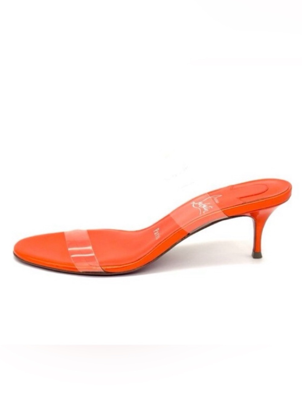 Christian Louboutin just nothing pvc orange magma 55mm stiletto sandal sz 38